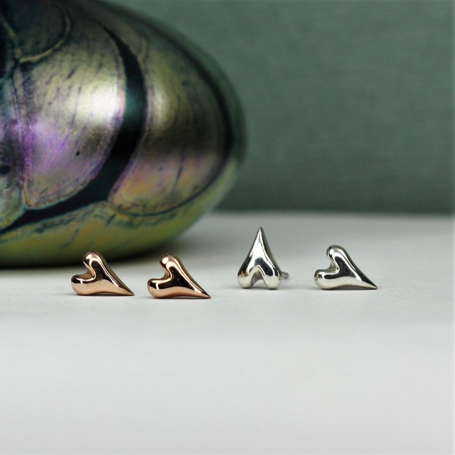 Handmade Sterling Silver Heart Stud Earrings