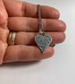 Sterling silver heart pendant on chain, oxidised patterned silver - Image 3