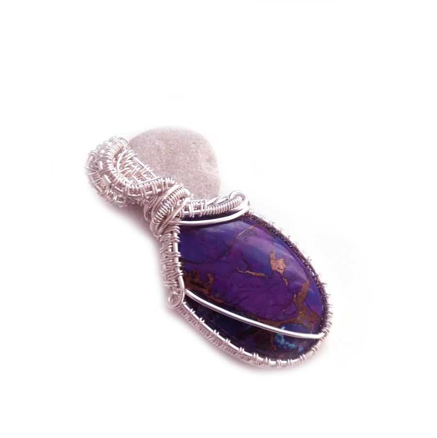 Wire wrapped mahave turquoise pendant, one of a kind pendant