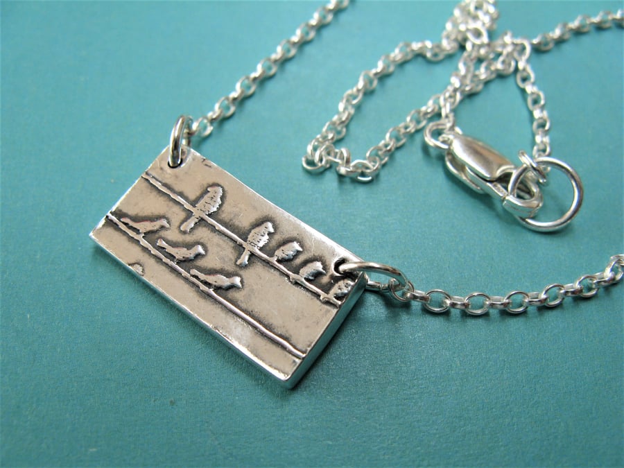 Perching birds necklace in fine silver