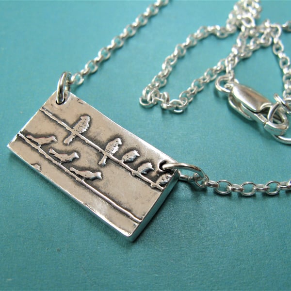 Perching birds necklace in fine silver