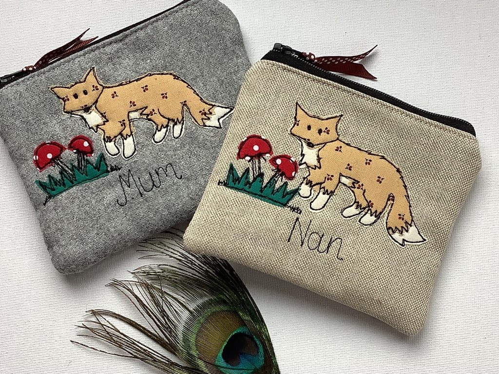 Fox & Toadstool Personalised Wallet - Coin Purse with Choice of Fabric Design 