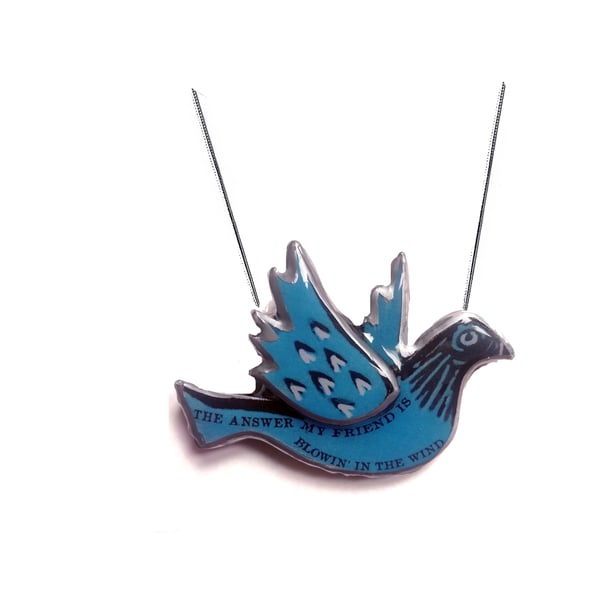 Bob Dylan "Blowin' in the wind" Flying Pigeon Resin Necklace by EllyMental