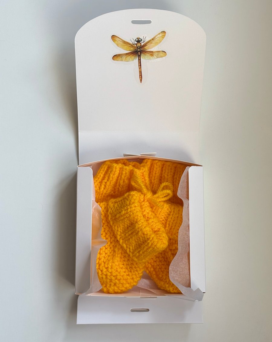 Knitted Baby booties and mittens yellow gift set 