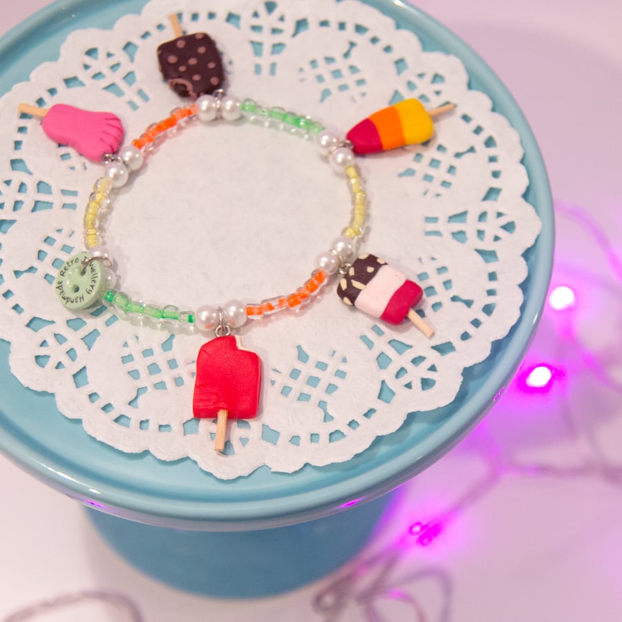 Retro coloured ice lollies charm bracelet CHOOSE COLOUR, fun, unique, handmade