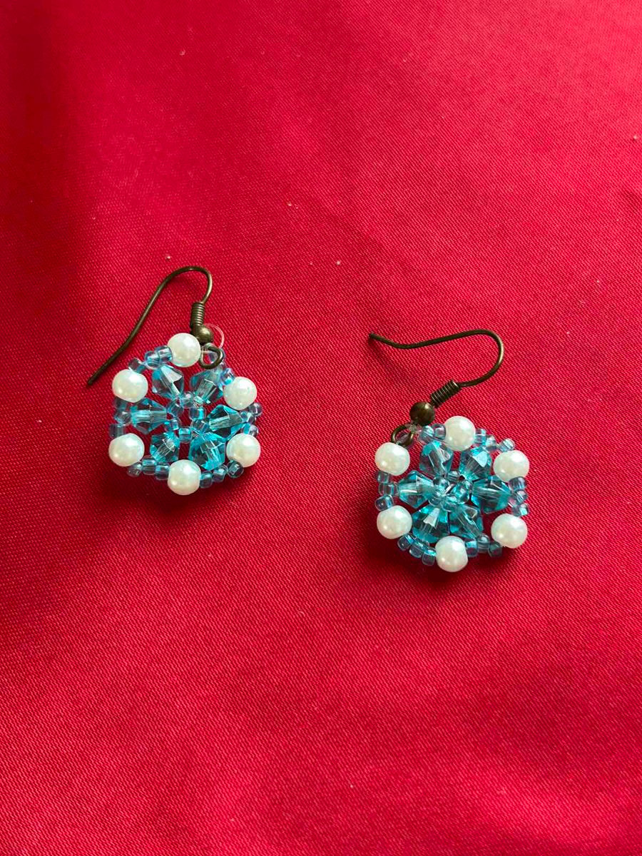 Turquoise Blue Beaded Statement Earrings – Handmade Festive & Party Jewellery