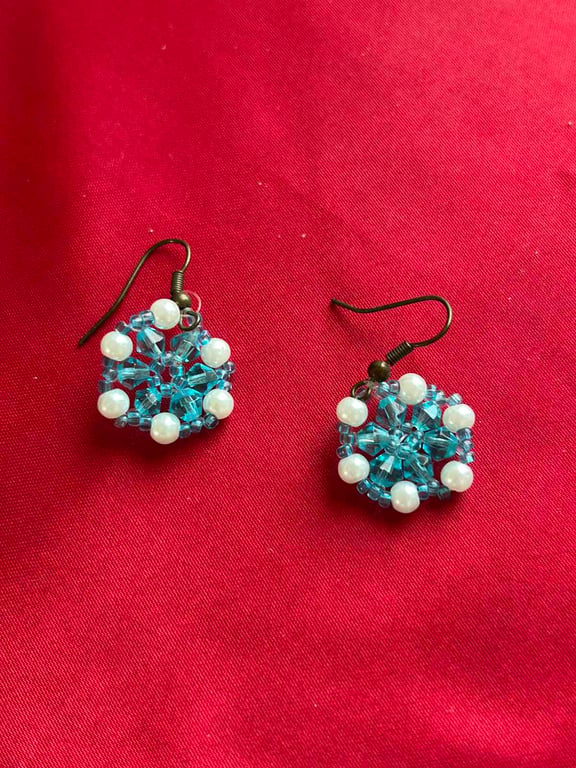 Turquoise Blue Beaded Statement Earrings – Handmade Festive & Party Jewellery