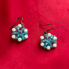 Turquoise Blue Beaded Statement Earrings – Handmade Festive & Party Jewellery