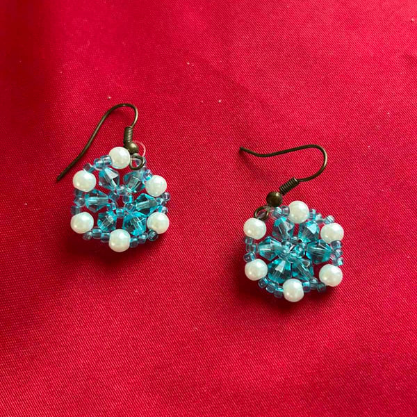 Turquoise Blue Beaded Statement Earrings – Handmade Festive & Party Jewellery