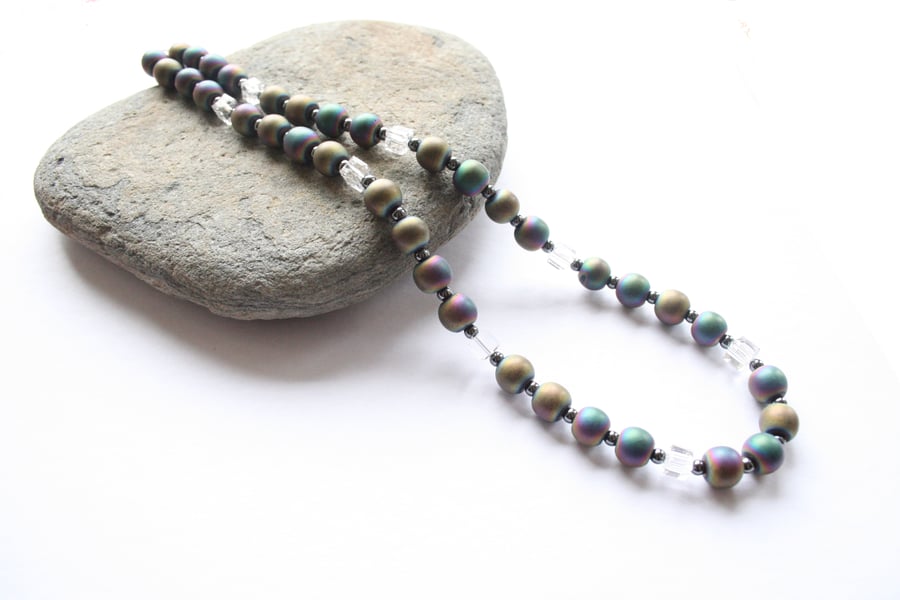 Hematite necklace, rainbow hematite necklace, gemstone necklace