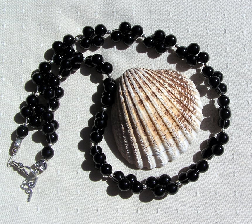 Black Onyx Crystal Gemstone Statement Necklace "Midnight Oasis"