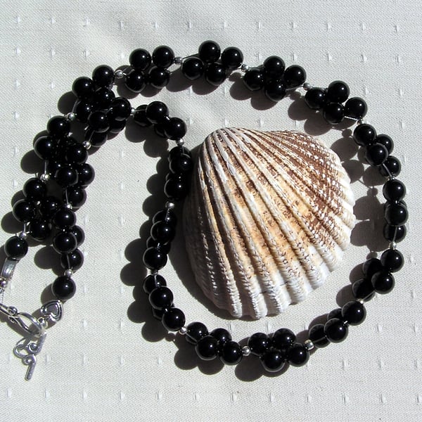 Black Onyx Crystal Gemstone Statement Necklace "Midnight Oasis"