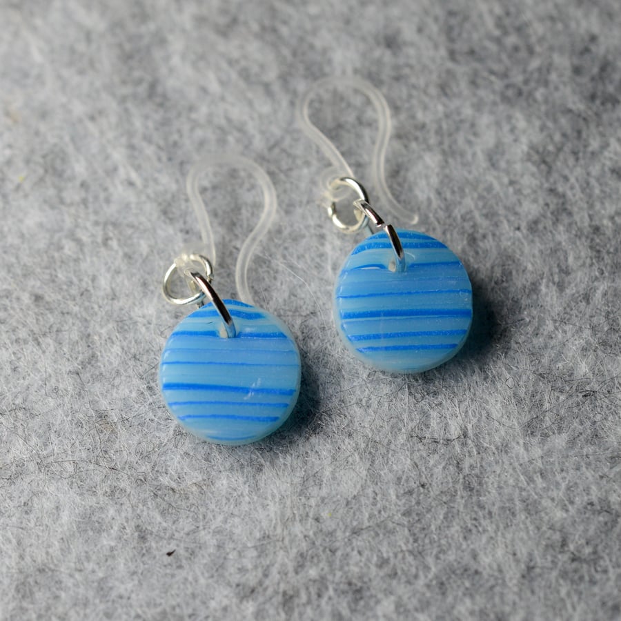 Small Blue Polymer Clay Drop Earrings 
