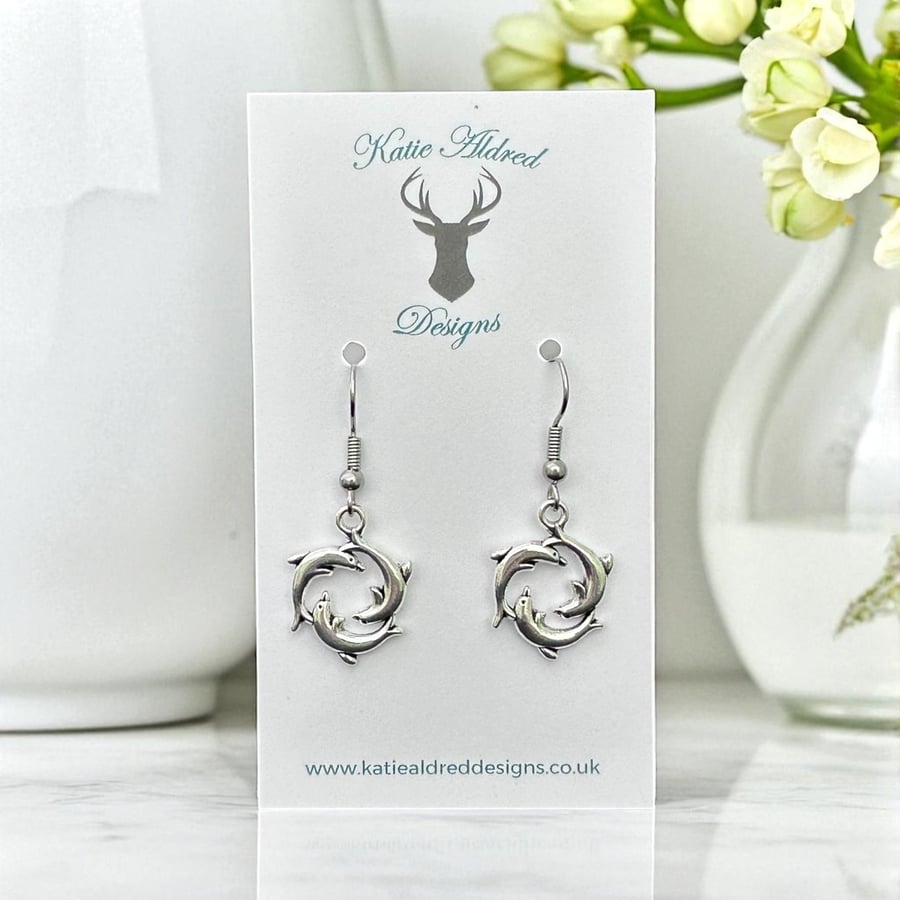 Charm Earrings - Dolphin Circle