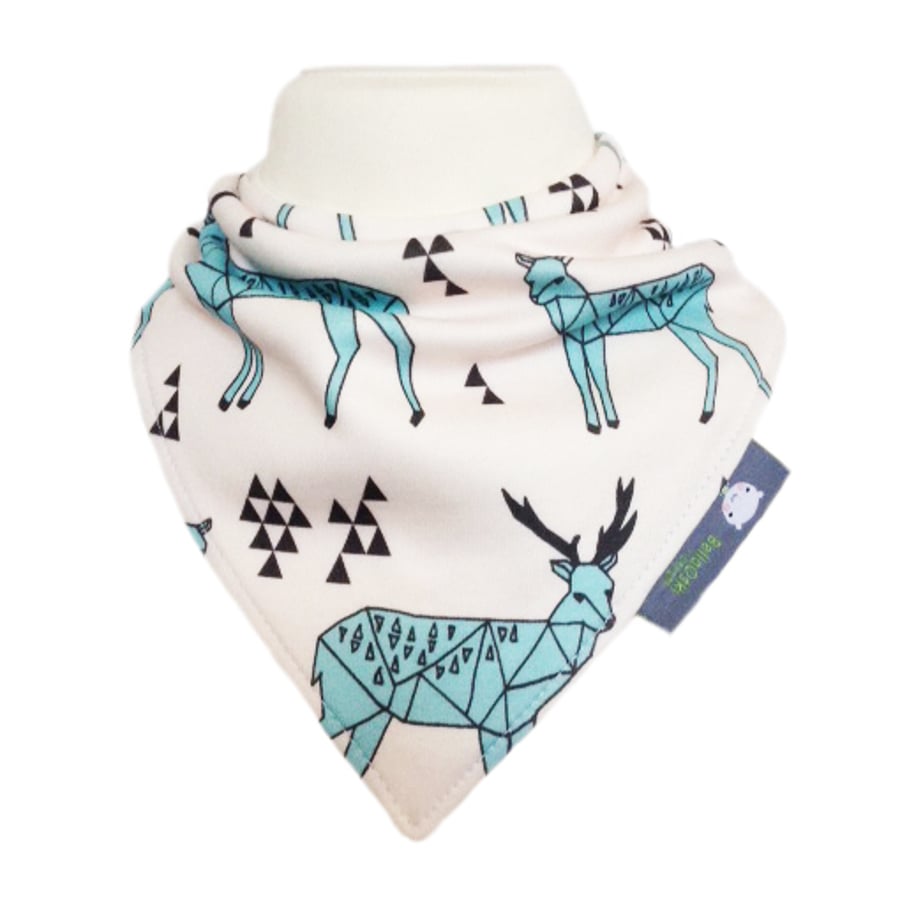 Bibs, teething, ORGANIC Baby Bandana Dribble Bib in GEOMETRIC DEER ECO GIFT IDEA