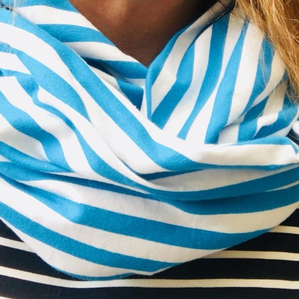 Jewells Made in Cornwall jersey infinity scarf blue & white striped Cornish