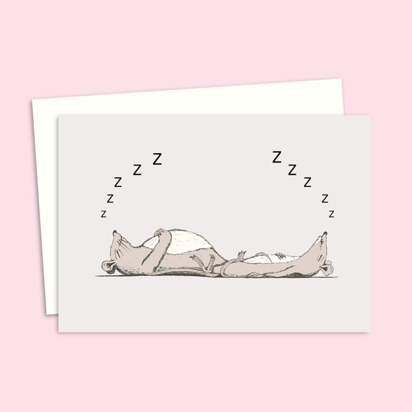 Sleeping Mice Greeting Card with a Cute Hand Drawn Pencil Illustration (202)