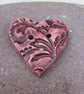 Medium Rose Red Brocade Texture Heart Shaped Ceramic Button - Image 4