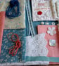Vintage Blue and Rose Pink Slow Stitching kit with antique textiles - Image 9