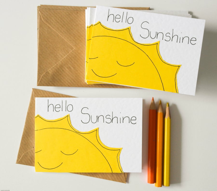 Hello Sunshine Pack Of 6 Mini Greeting Cards, Cute Thank You Notes