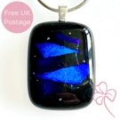 Moody Blues Dichroic Glass Pendant Necklace 