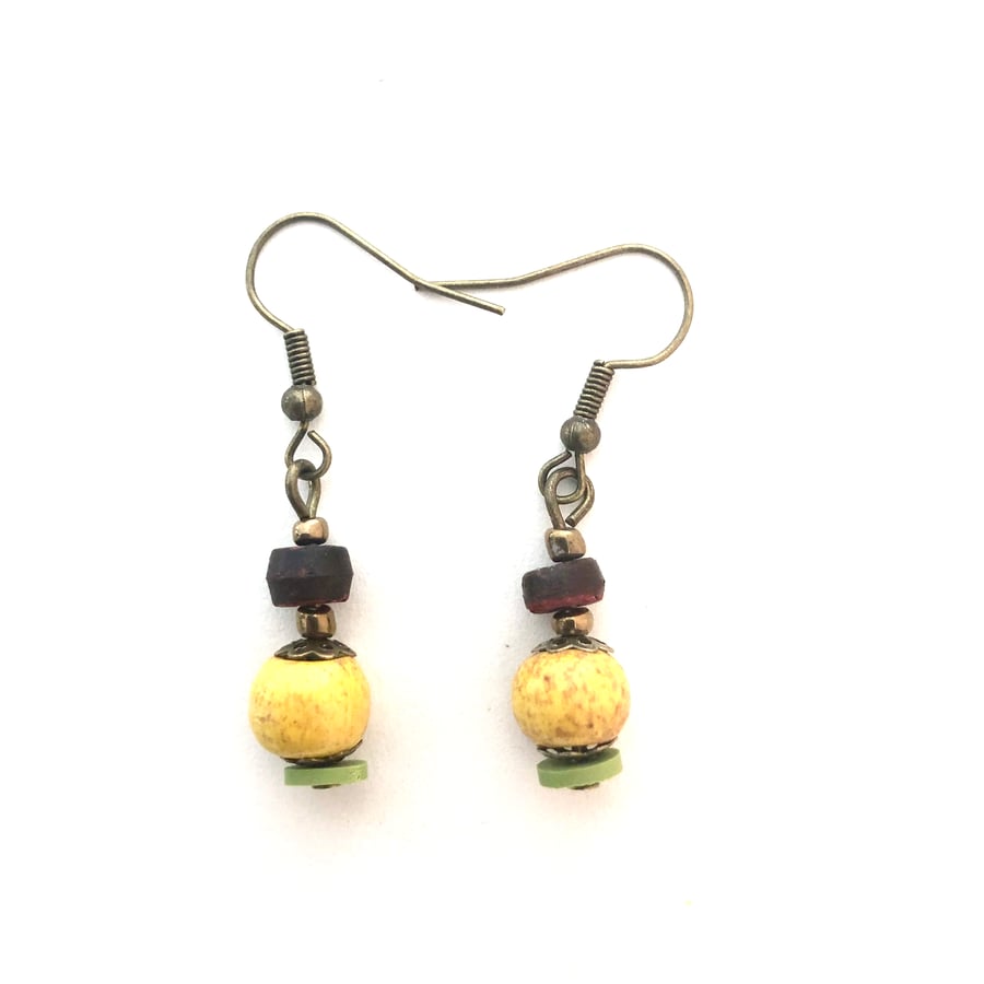 Sunflower Colour Inspired Dangle Drop Wood Earrings