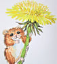 Cute Little Mouse and Dandelion Flower, original painting - Image 6