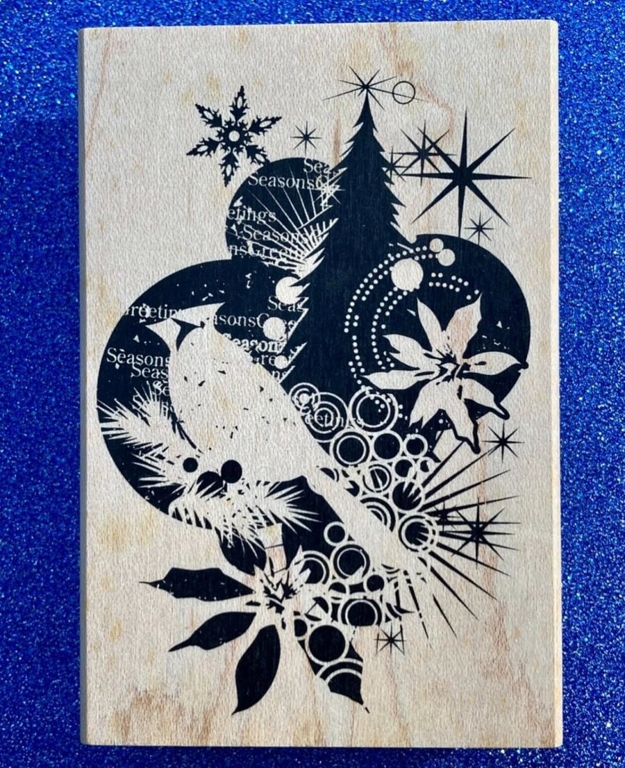 Inkadinkado Holiday Collage Rubber Stamp 7x10cm Christmas Wood Mounted (99443P)