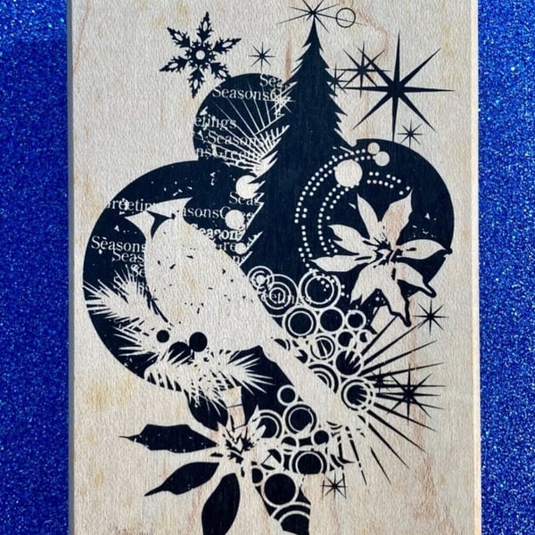 Inkadinkado Holiday Collage Rubber Stamp 7x10cm Christmas Wood Mounted (99443P)