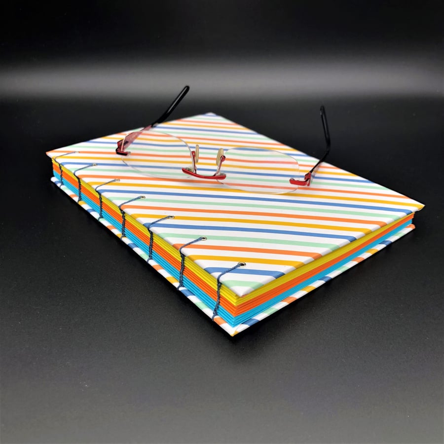 Candy stripe A5 Coptic stitch notebook journal