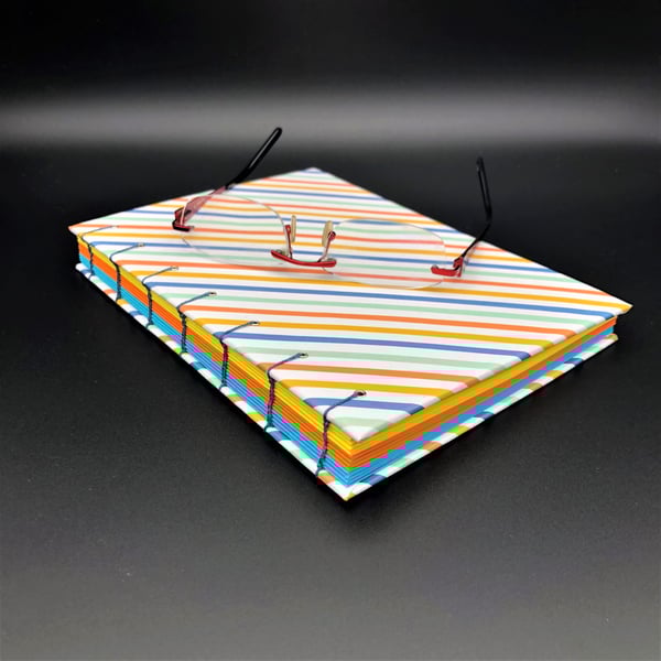 Candy stripe A5 Coptic stitch notebook journal