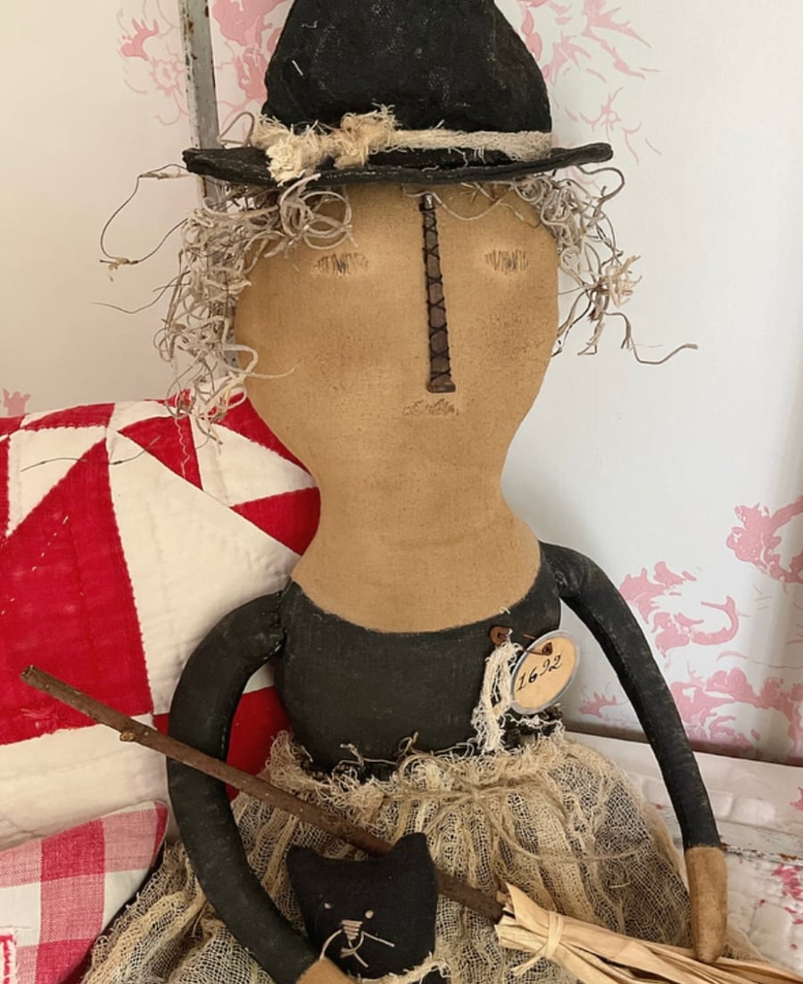 Primitive Salem Witch Doll & Cat