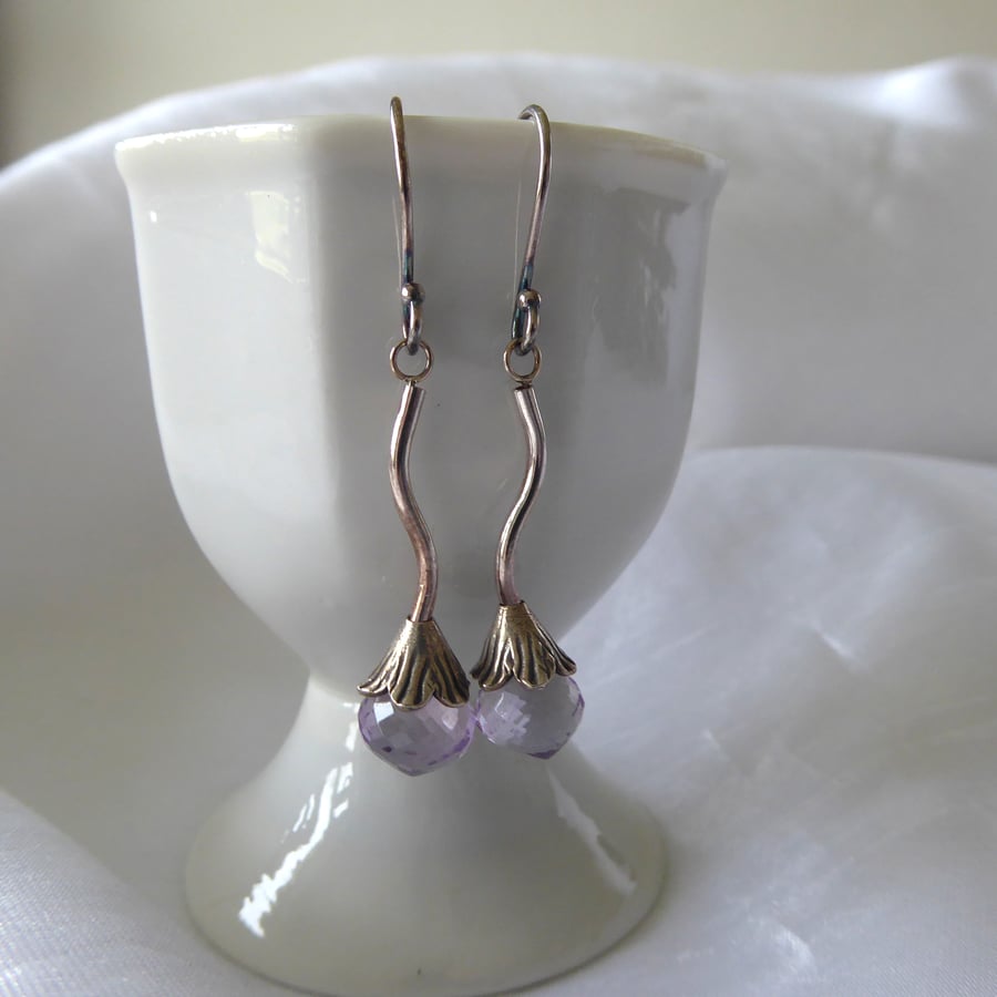 Pink Amethyst Earrings with Sterling & Fine Silver - Perfectly Imperfect