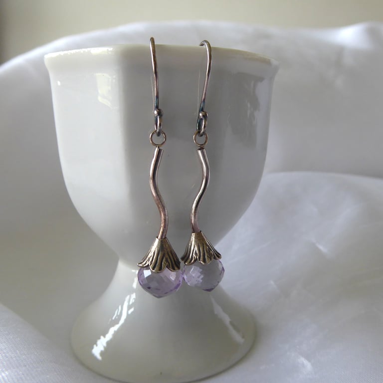 Pink Amethyst Earrings with Sterling & Fine Silver - Perfectly Imperfect