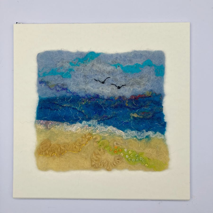 Coastal Landscape, wet felted with hand embroidery
