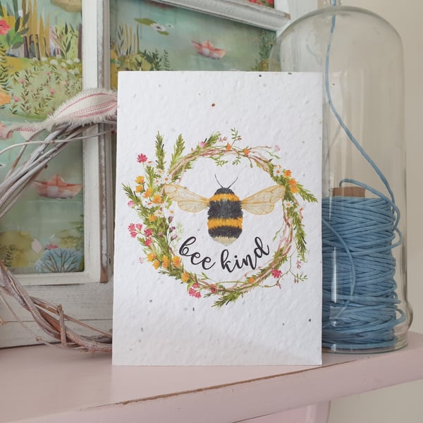 Bee Illustration Plantable Wildflower Seed Card