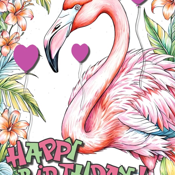 Flamingo Birthday Card A5 