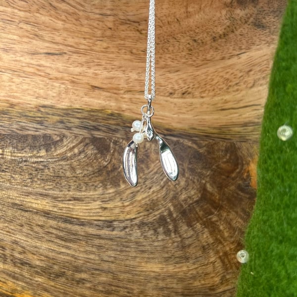 Hand Cast Mistletoe Pendant with Pearls