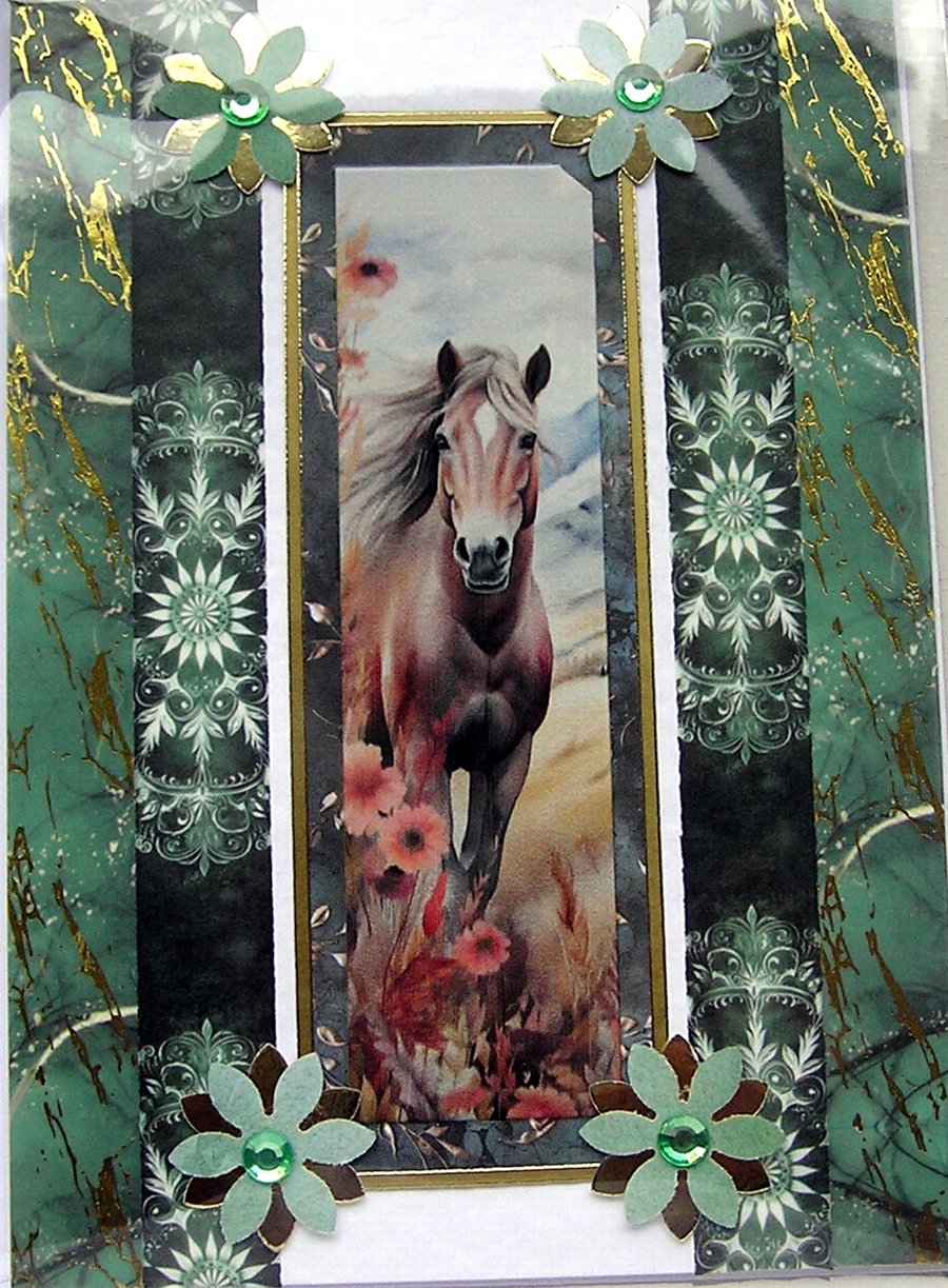 Wild Pony Horse - Hand Crafted Decoupage Greeting Card - Blank - 3065