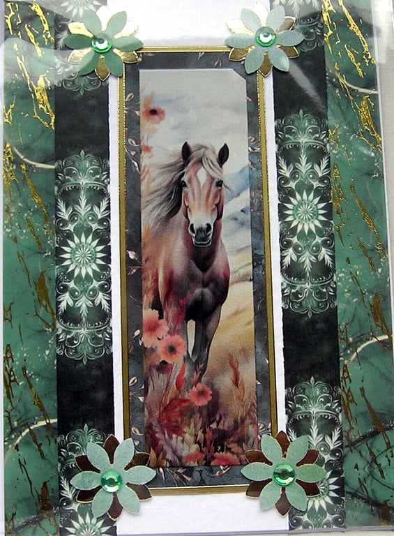 Wild Pony Horse - Hand Crafted Decoupage Greeting Card - Blank - 3065