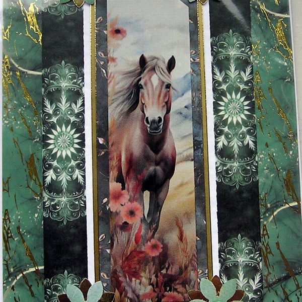 Wild Pony Horse - Hand Crafted Decoupage Greeting Card - Blank - 3065