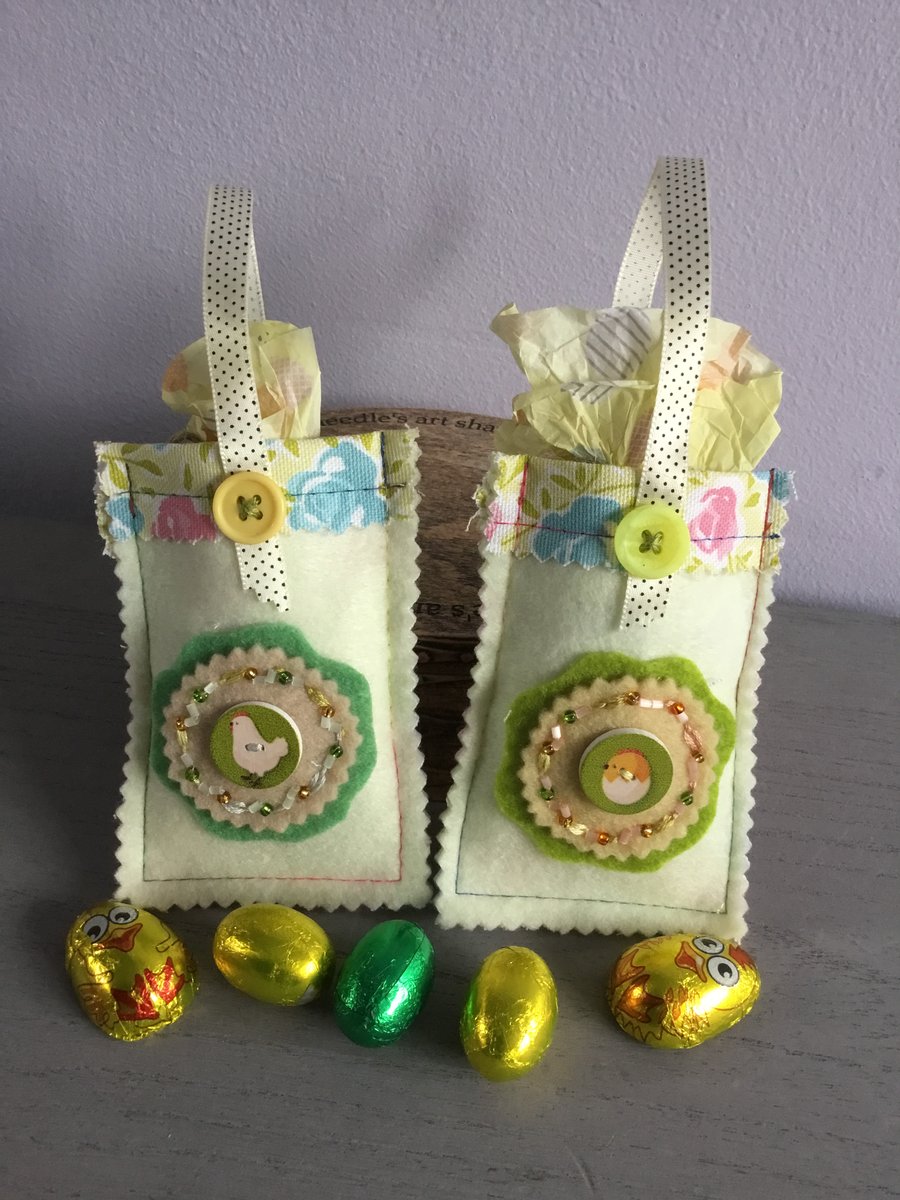 Two Hand Embroidered Easter Treat Bags 