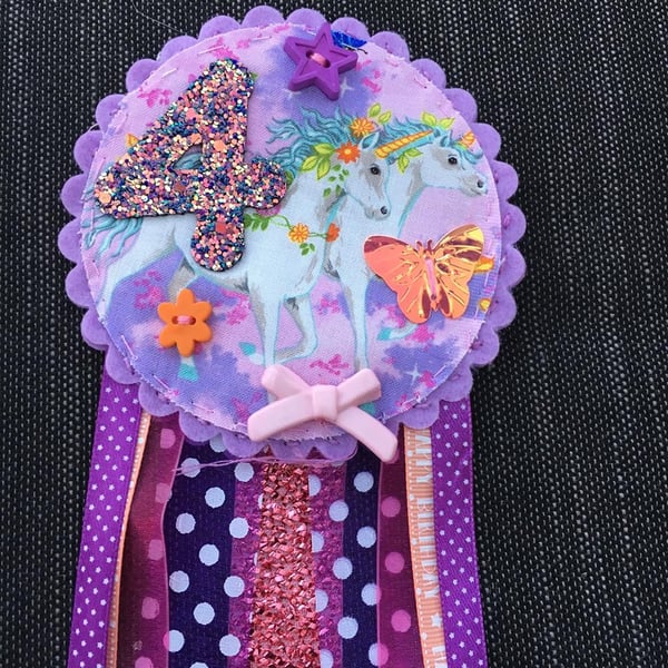 Birthday badge-Rosette Pretty Unicorn - personalised