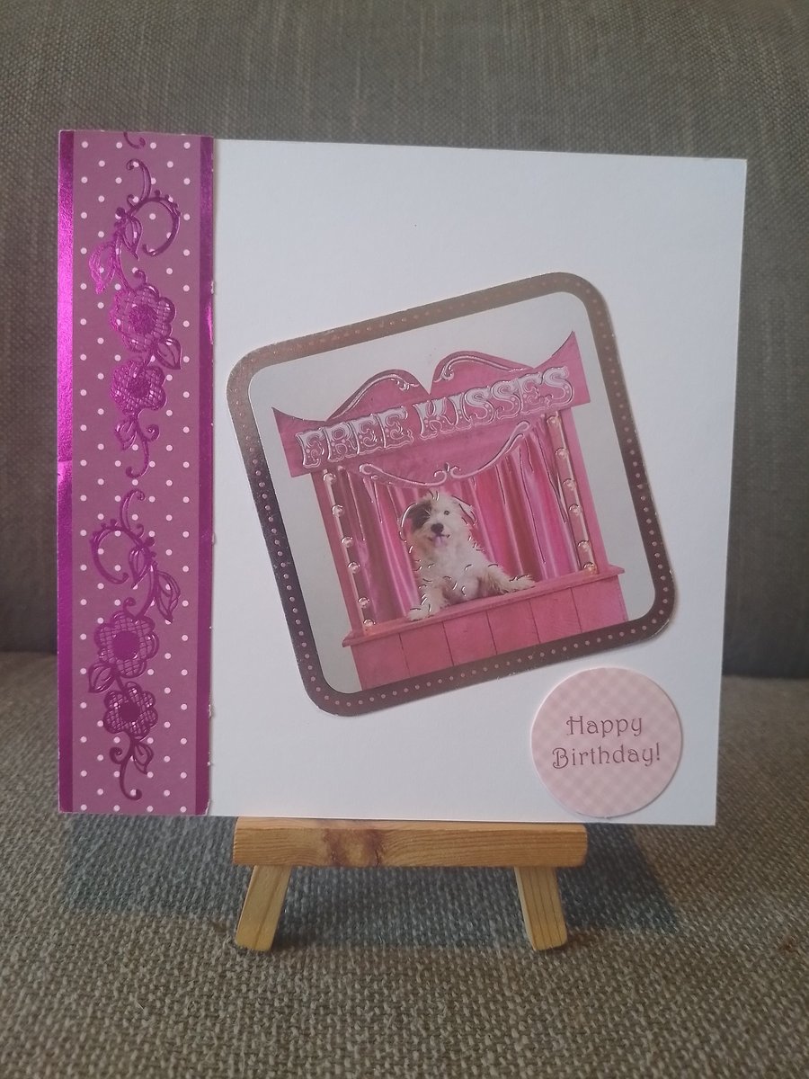 Free kisses dog on throne birthday card handmade
