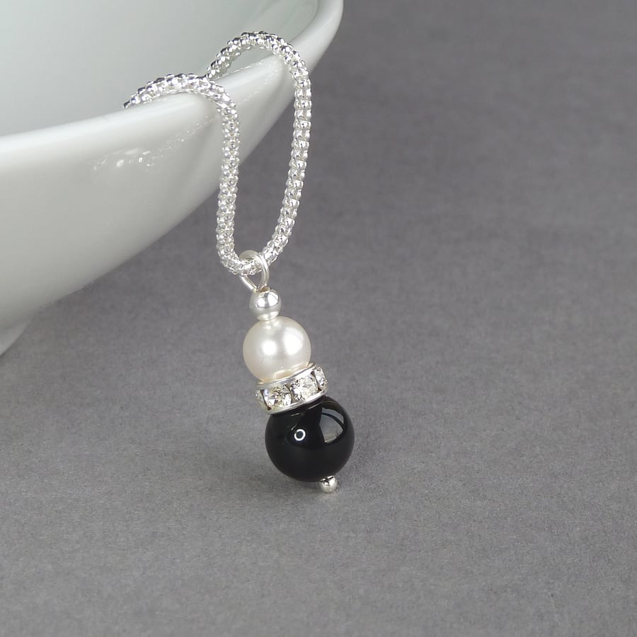 Jet Black Drop Pendant - Onyx and Ivory Pearl Bridesmaid Jewellery - Weddings