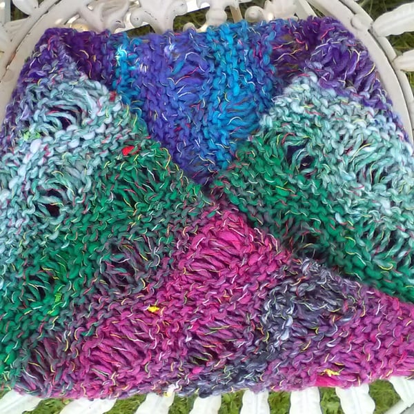Noro MOBIUS NECK WARMER cotton, wool & silk in purple, turq, pink, white & green