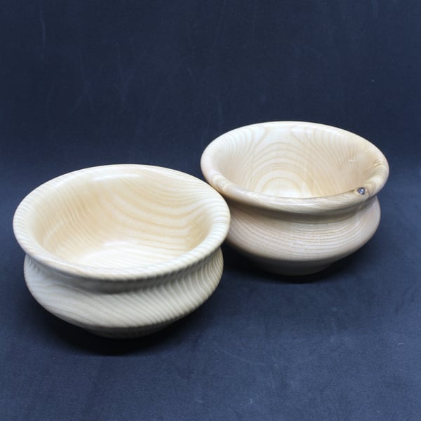 Set of two Ash serving bowls, hand turned on a lathe