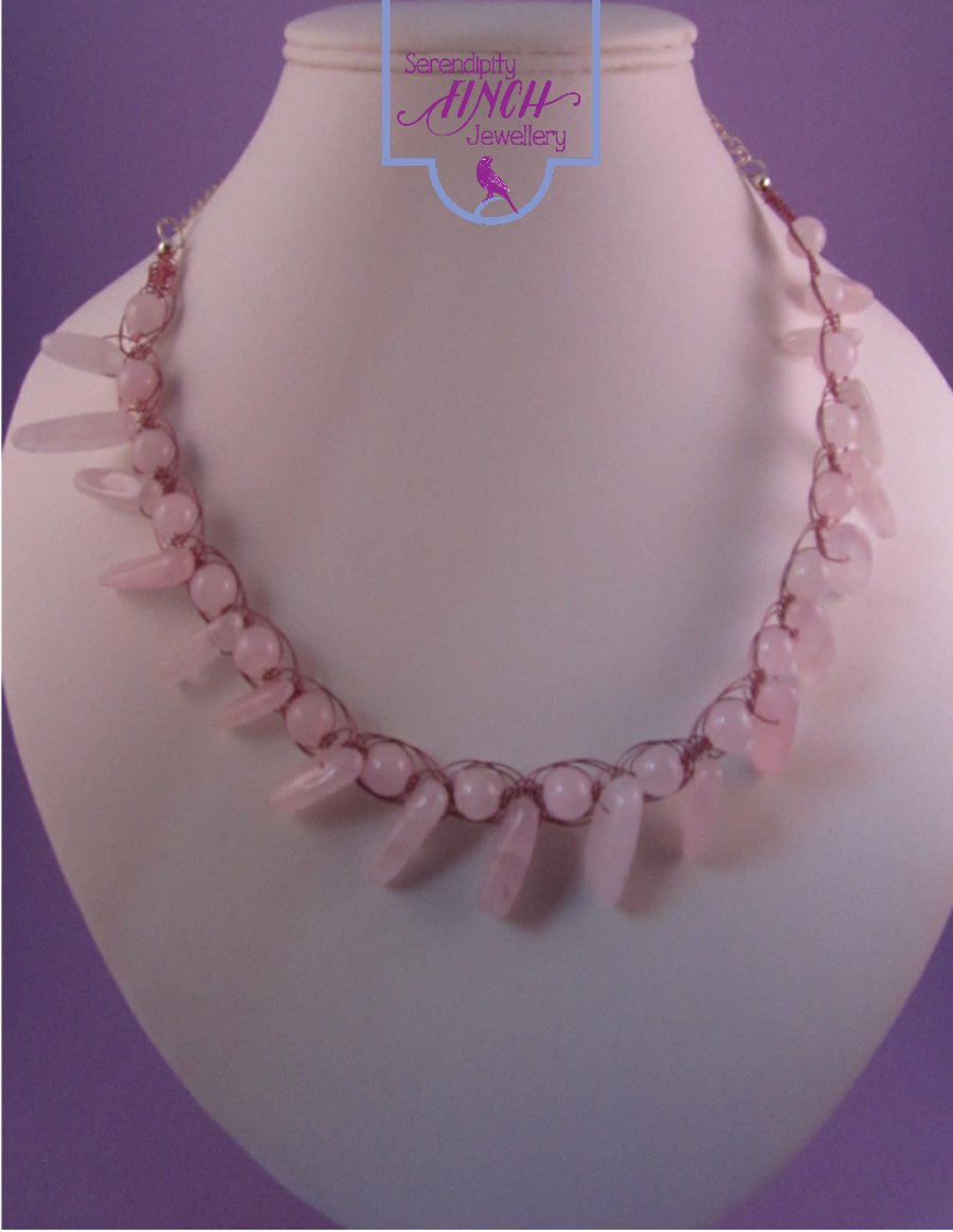 Pink Rose Quartz Macrame Necklace