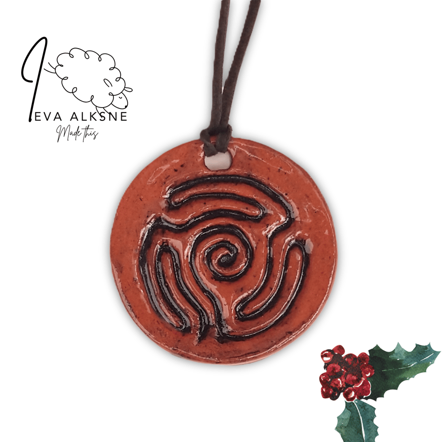 Ceramic pendant, a portable multipurpose finger labyrinth jewellery red clay