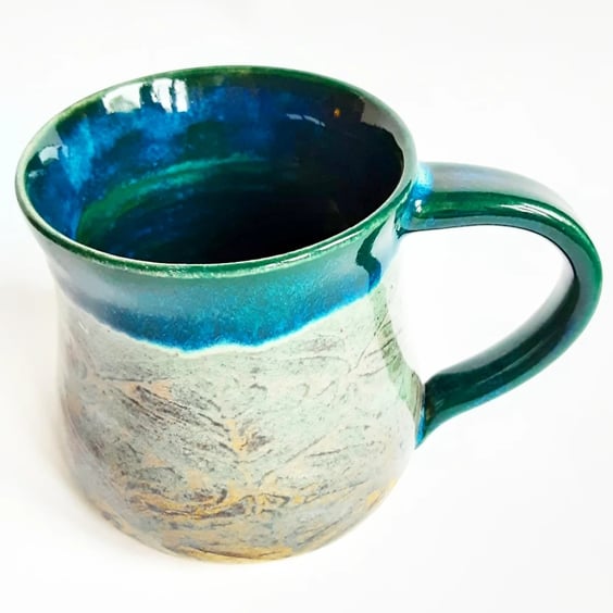 Mug - Hand Thrown Stoneware Ceramic Green Glazed Mug 